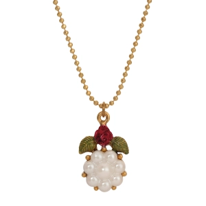 1928 Jewelry Pearly Eden Rose Enamel Faux Pearl Flower Pendant Necklace 16"