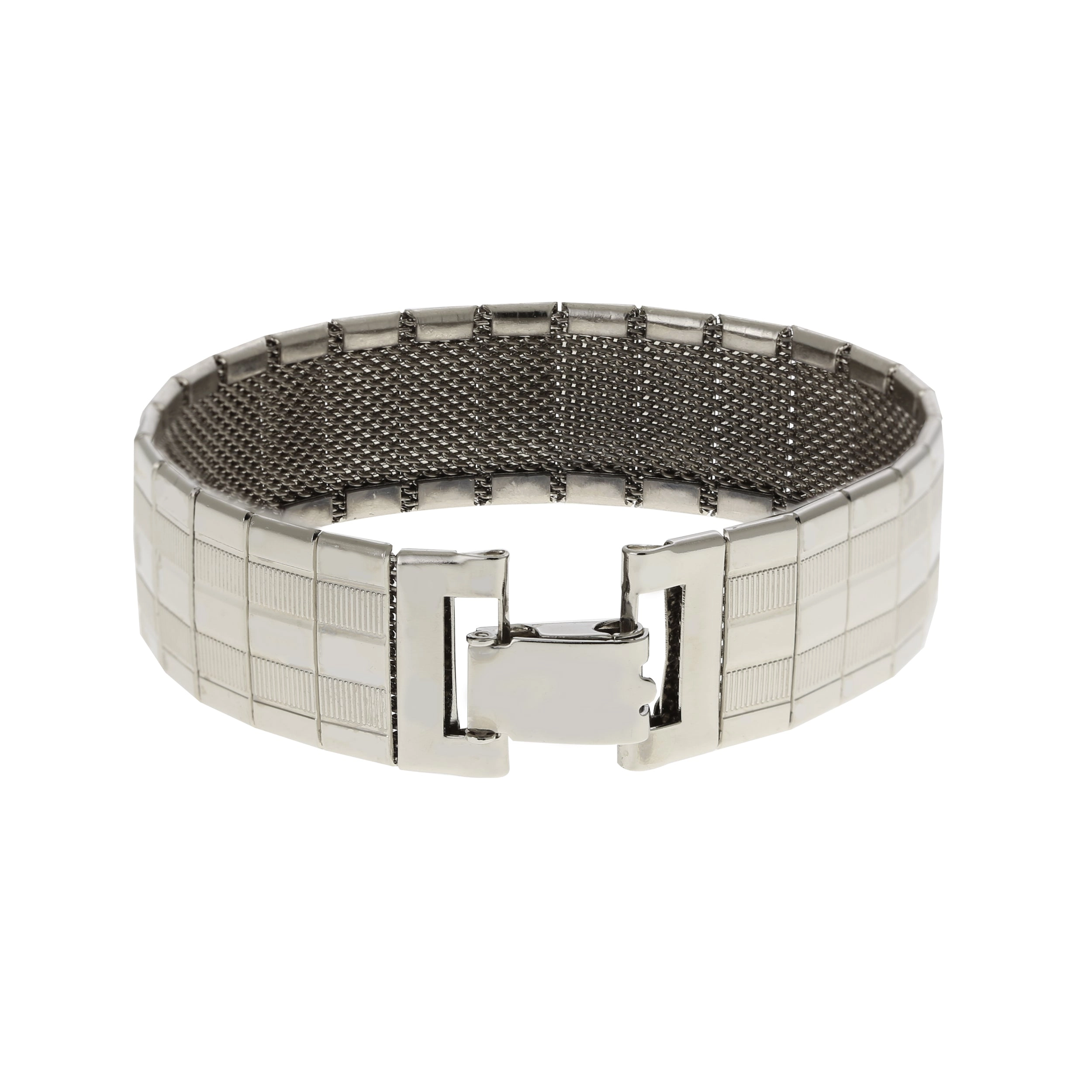 1928 Jewelry Wide Silver Textured Lines Mesh Bracelet