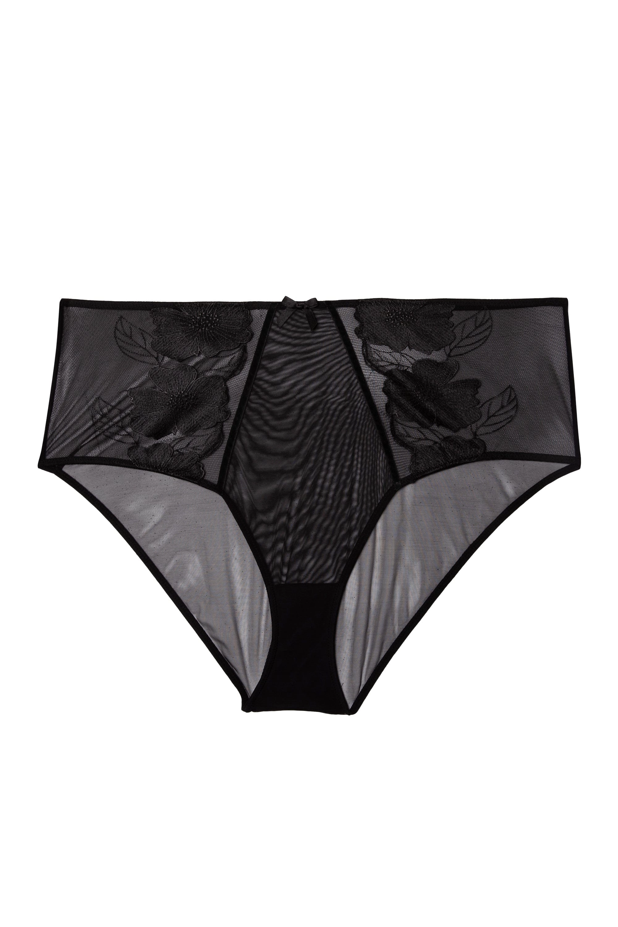 Annika Black Mesh and Embroidered High Waisted Brief