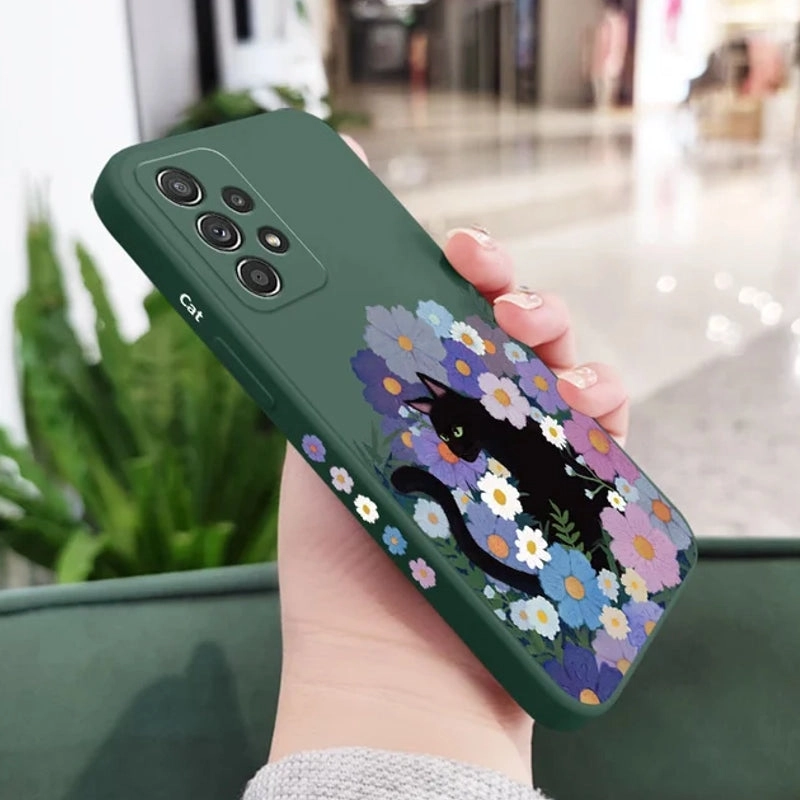 Black Cat Floral Case For Samsung