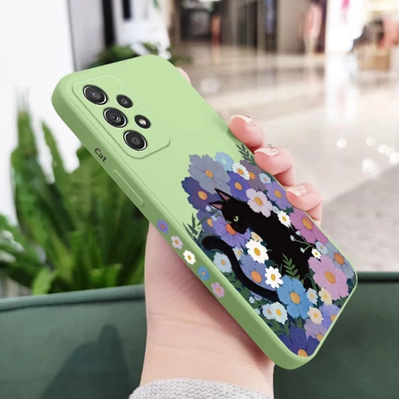 Black Cat Floral Case For Samsung