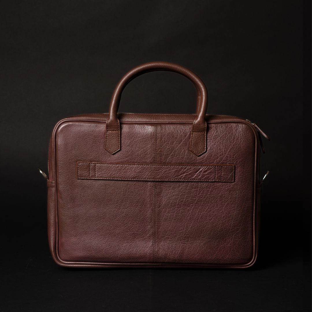 Classic Brown Full-Grain Leather Laptop Bag