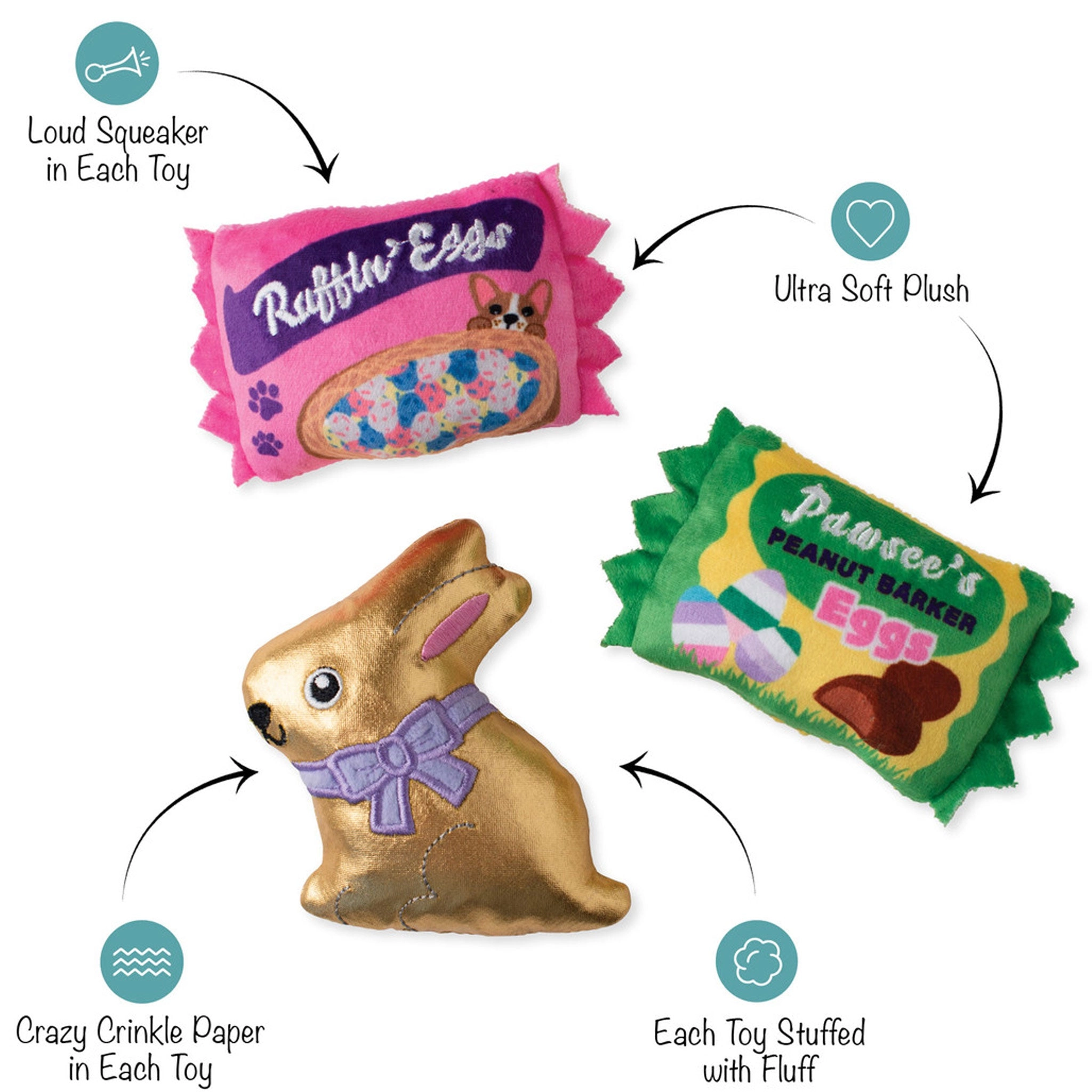 Fringe Eggstra Sweets Dog Toy Set - 3 Pack
