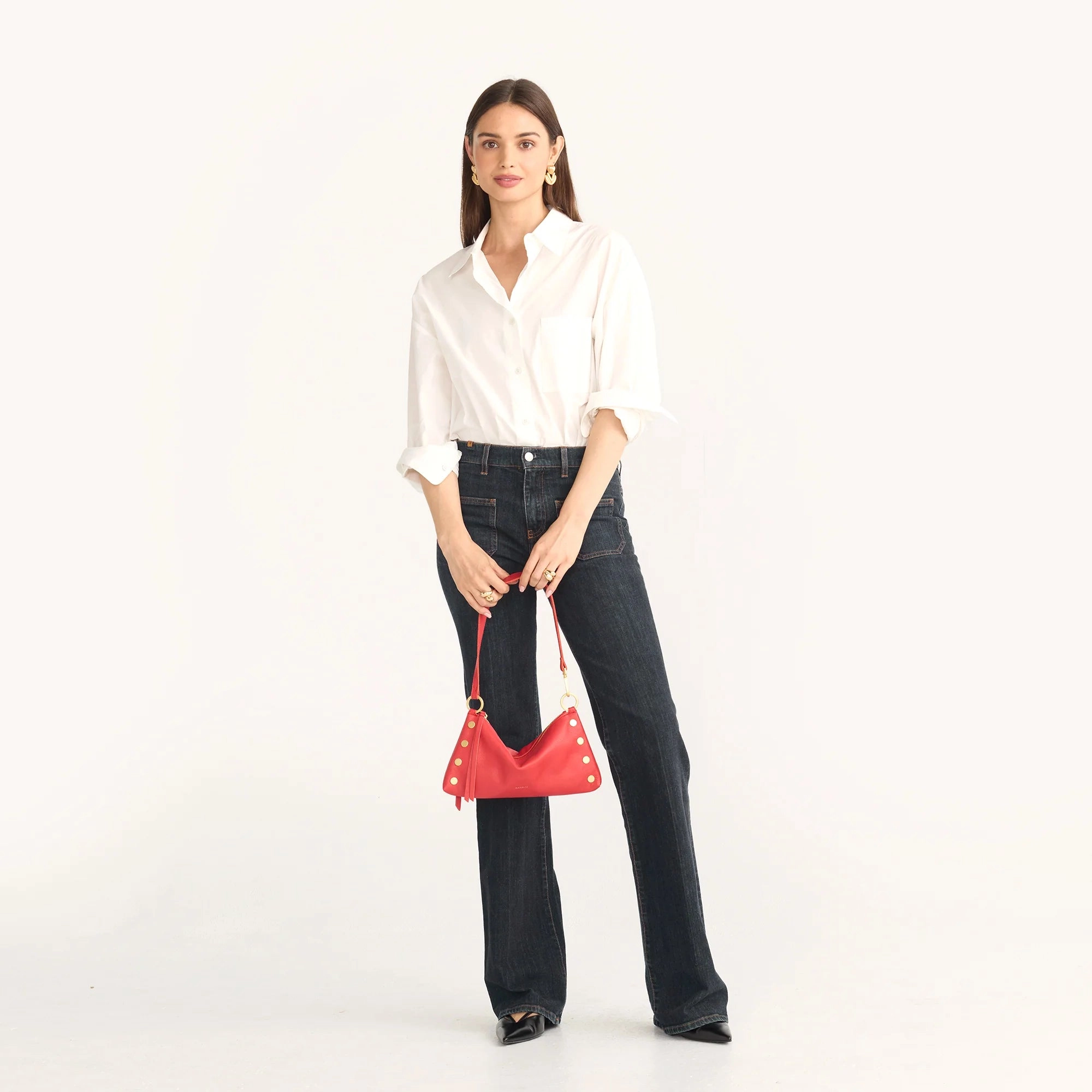 Hammitt Kyle Leather Shoulder Handbag Poppy Red/Brushed Gold