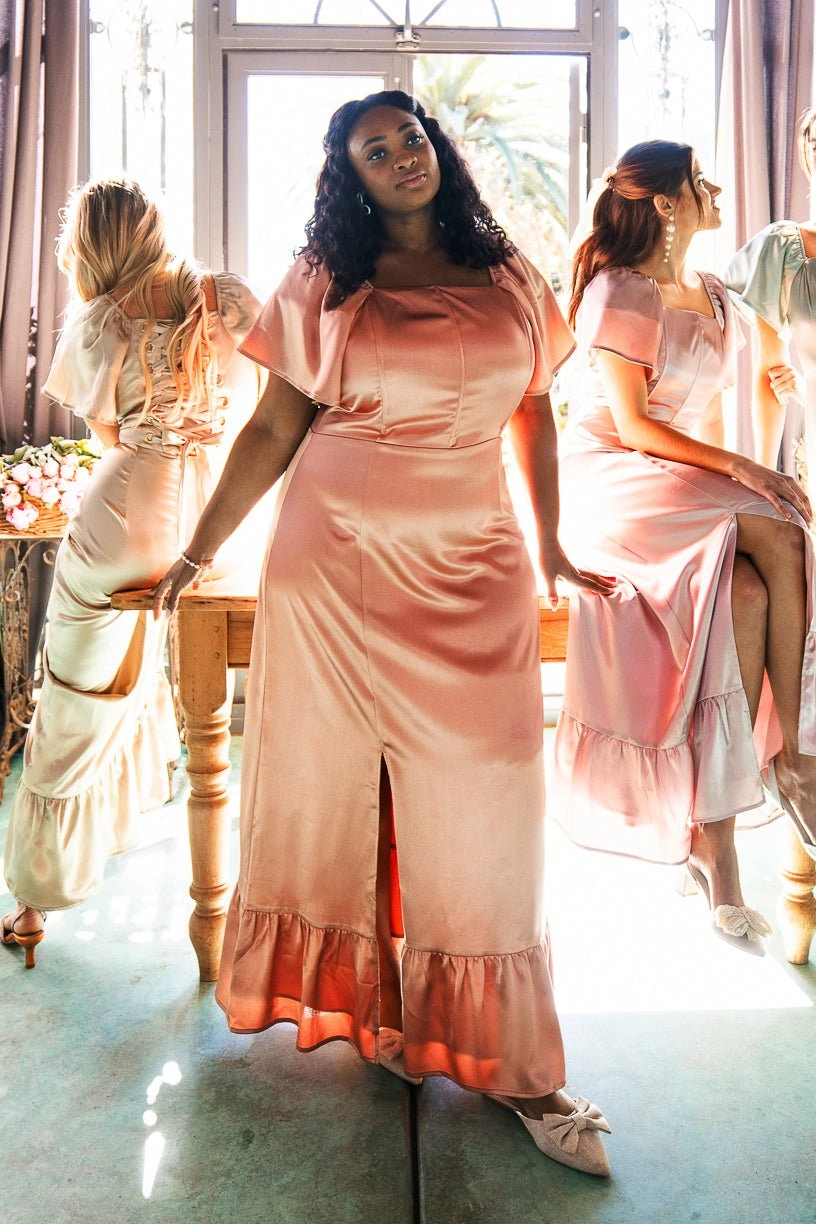 Maddie Dress in Apricot Crush Satin