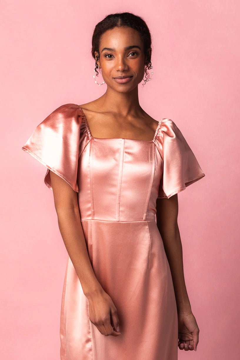 Maddie Dress in Apricot Crush Satin