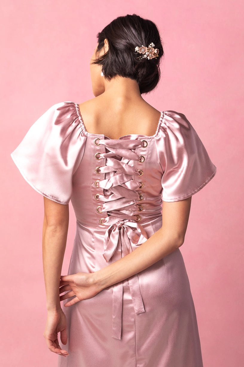 Maddie Dress in Blush Satin