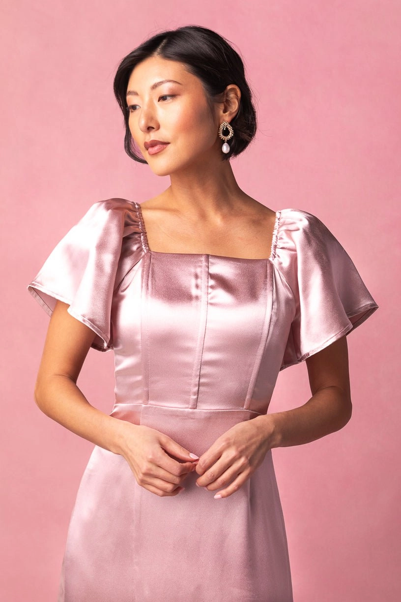 Maddie Dress in Blush Satin