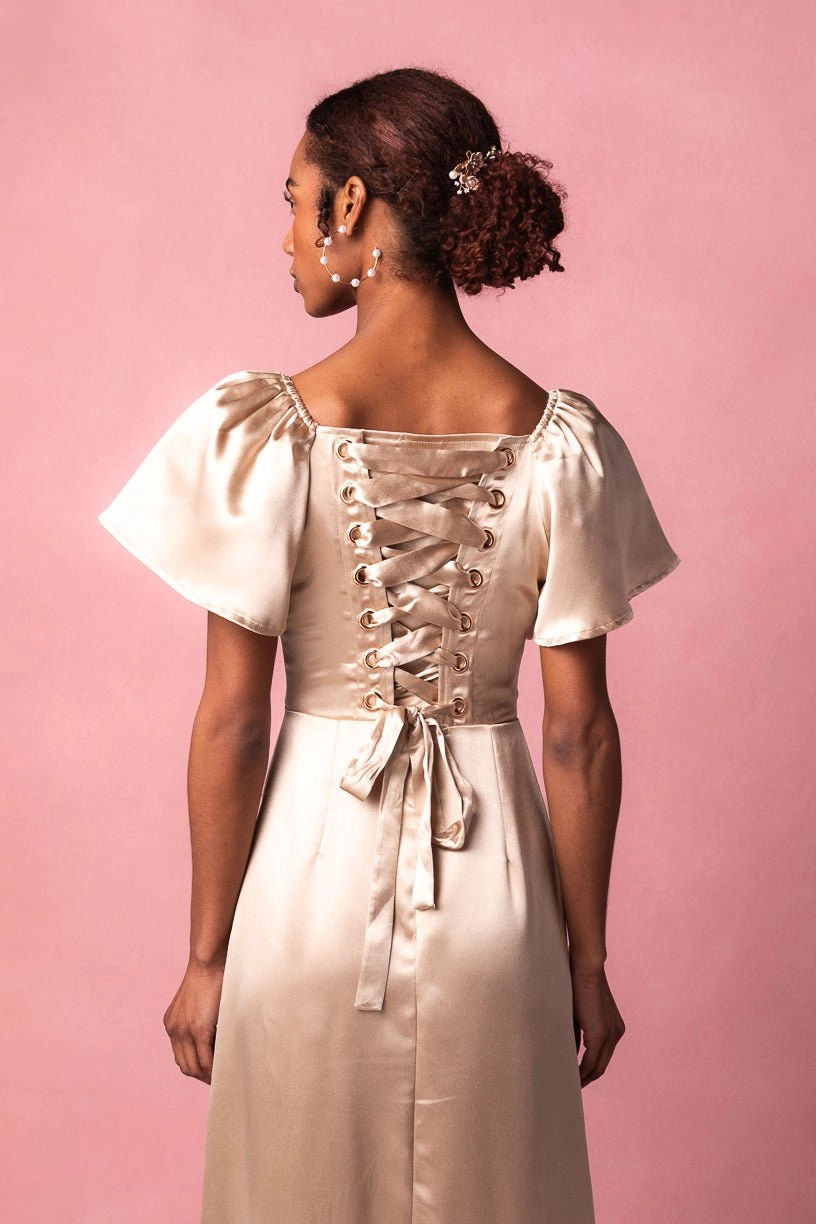 Maddie Dress in Champagne Satin