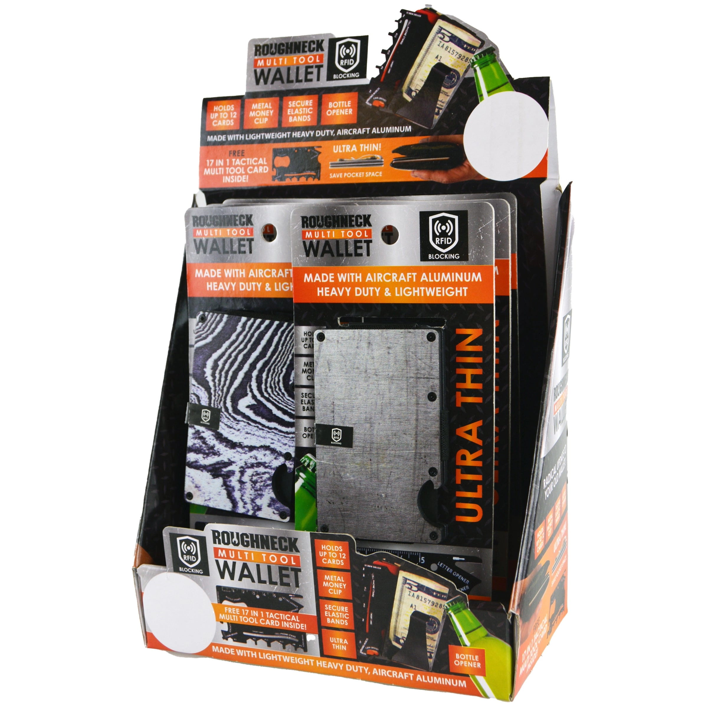 Metal RFID Blocking Ultra-Thin Wallet with Multi-Tool - 6 Pieces Per Retail Ready Display 22875