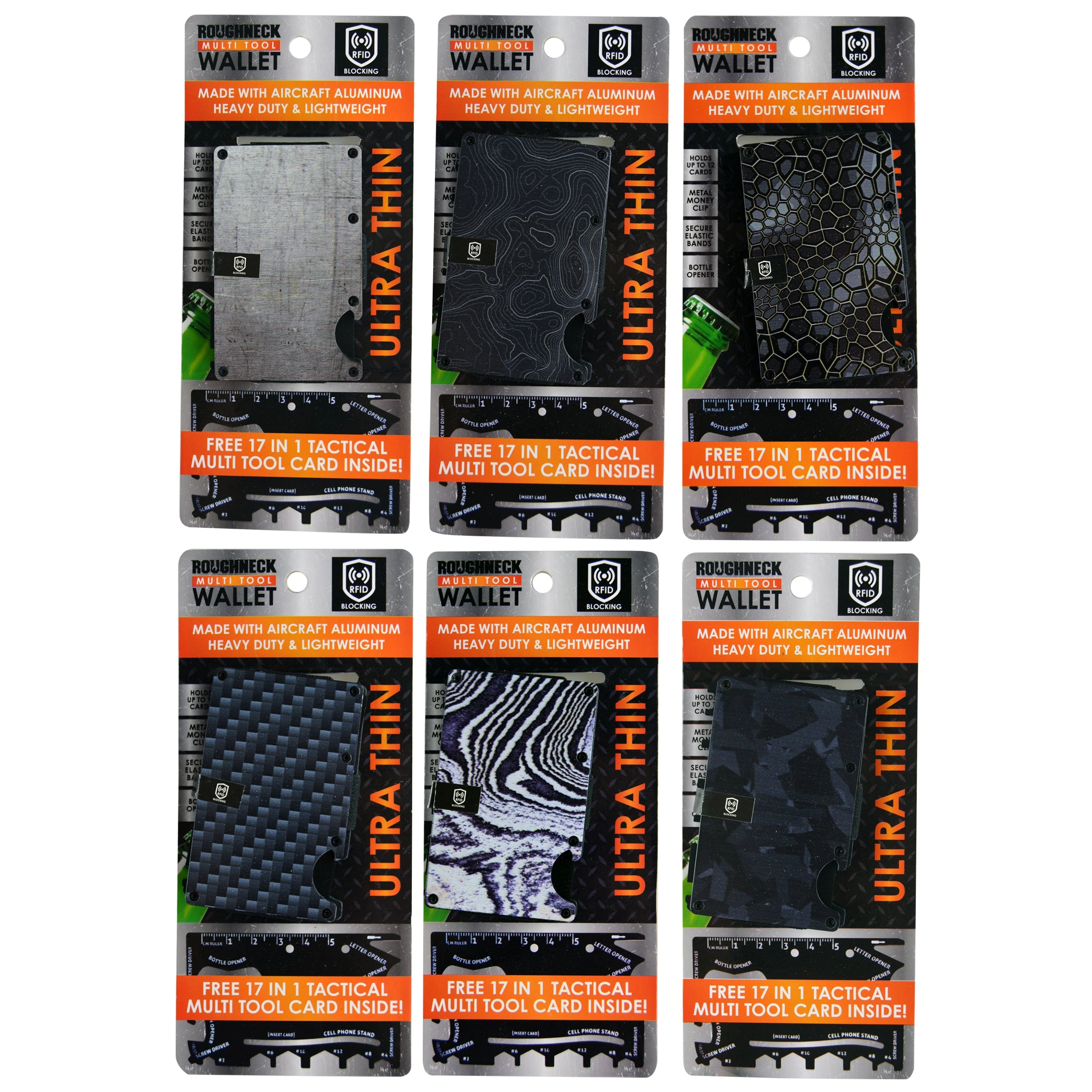 Metal RFID Blocking Ultra-Thin Wallet with Multi-Tool - 6 Pieces Per Retail Ready Display 22875