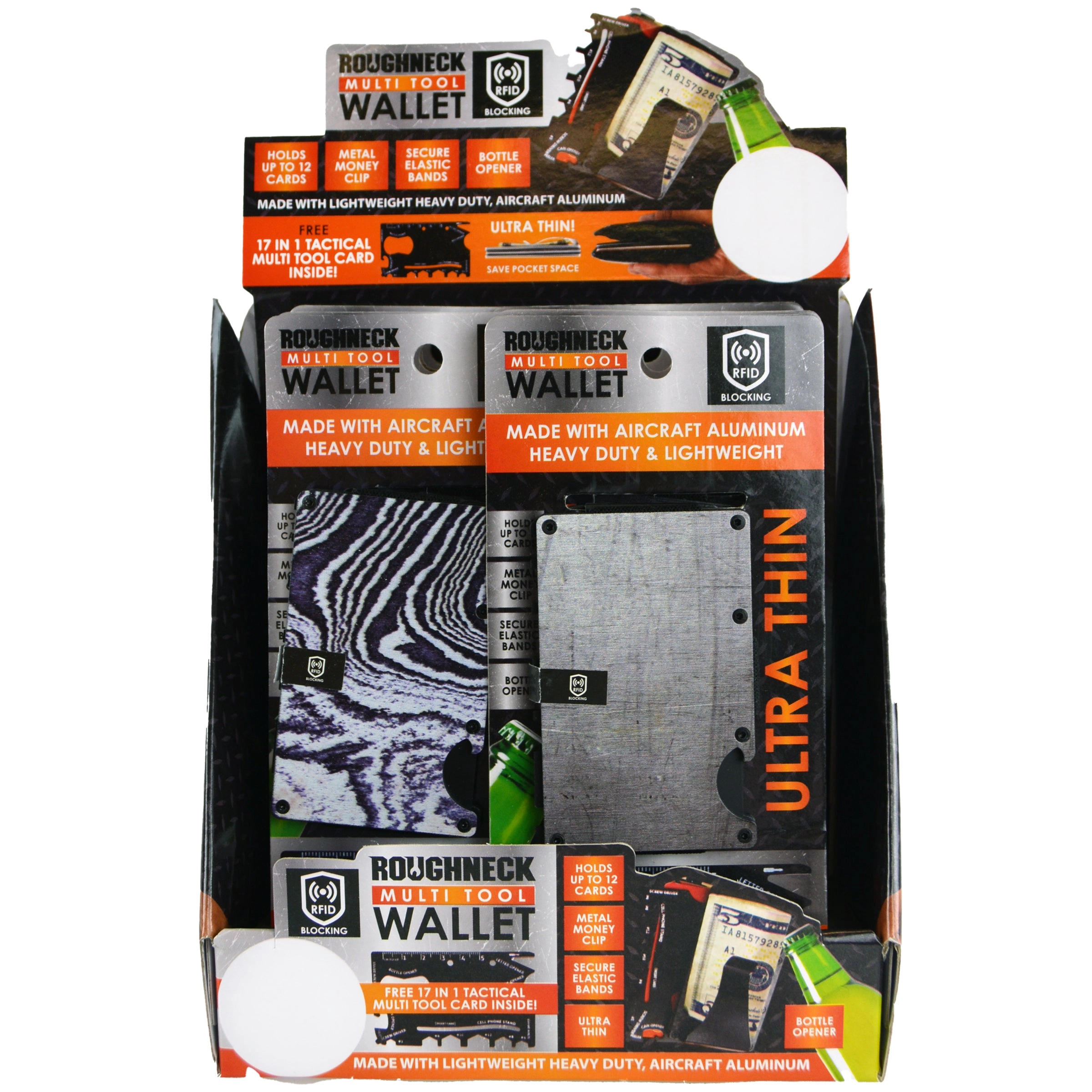 Metal RFID Blocking Ultra-Thin Wallet with Multi-Tool - 6 Pieces Per Retail Ready Display 22875