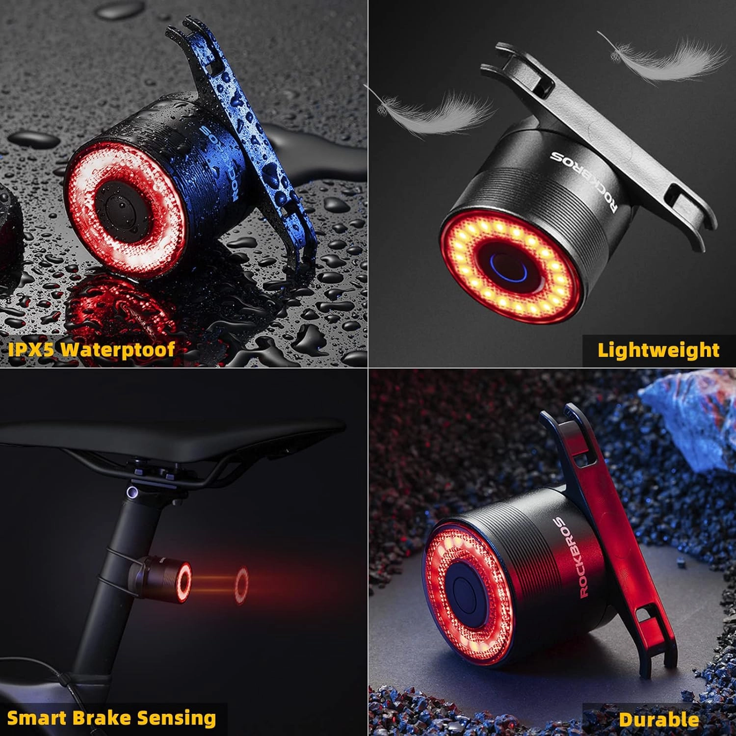 ROCKBROS Q3 Bike Tail Light USB Rechargeable IPX6 Waterproof 4 Light Modes