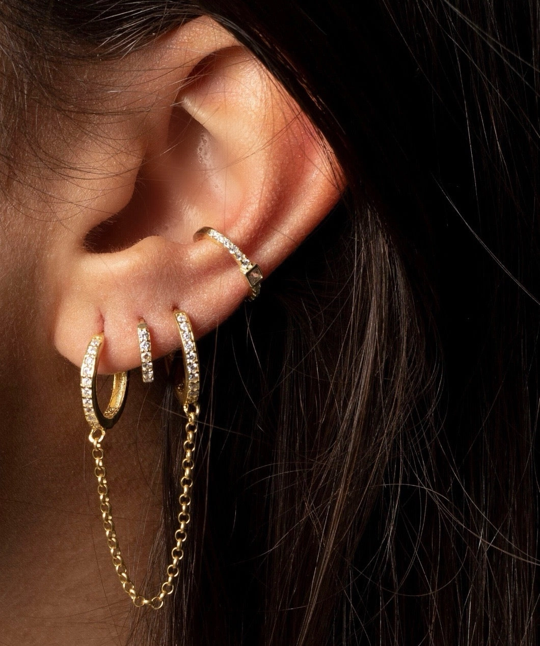 Silver Double Hoop Chained Earring