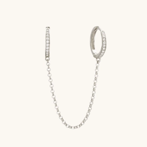 Silver Double Hoop Chained Earring