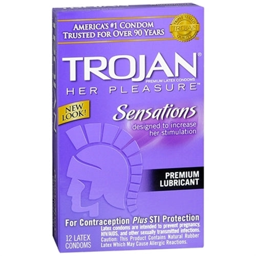 Trojan Her Pleasure Sensations Lubricated Condoms - 12 pk